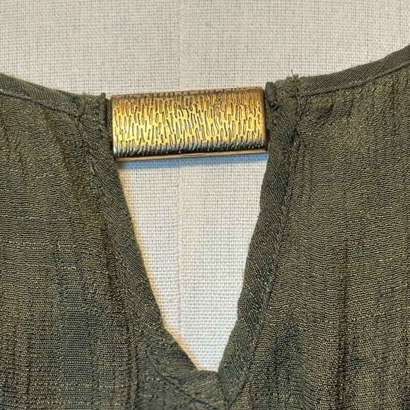 Olive Green Dress with Mesh Detail - Picture 2 of 7